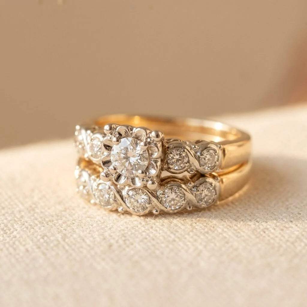 Anel vintage dourado com acabamento brilhante da Rose & Oliver, destaque para detalhes elegantes em ouro brilhante.