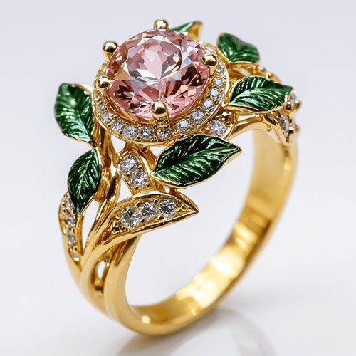 Goldener Ring Rose & Oliver Garden, verzaubert mit floralen Details und glänzendem Finish, ideal für elegante Accessoires.